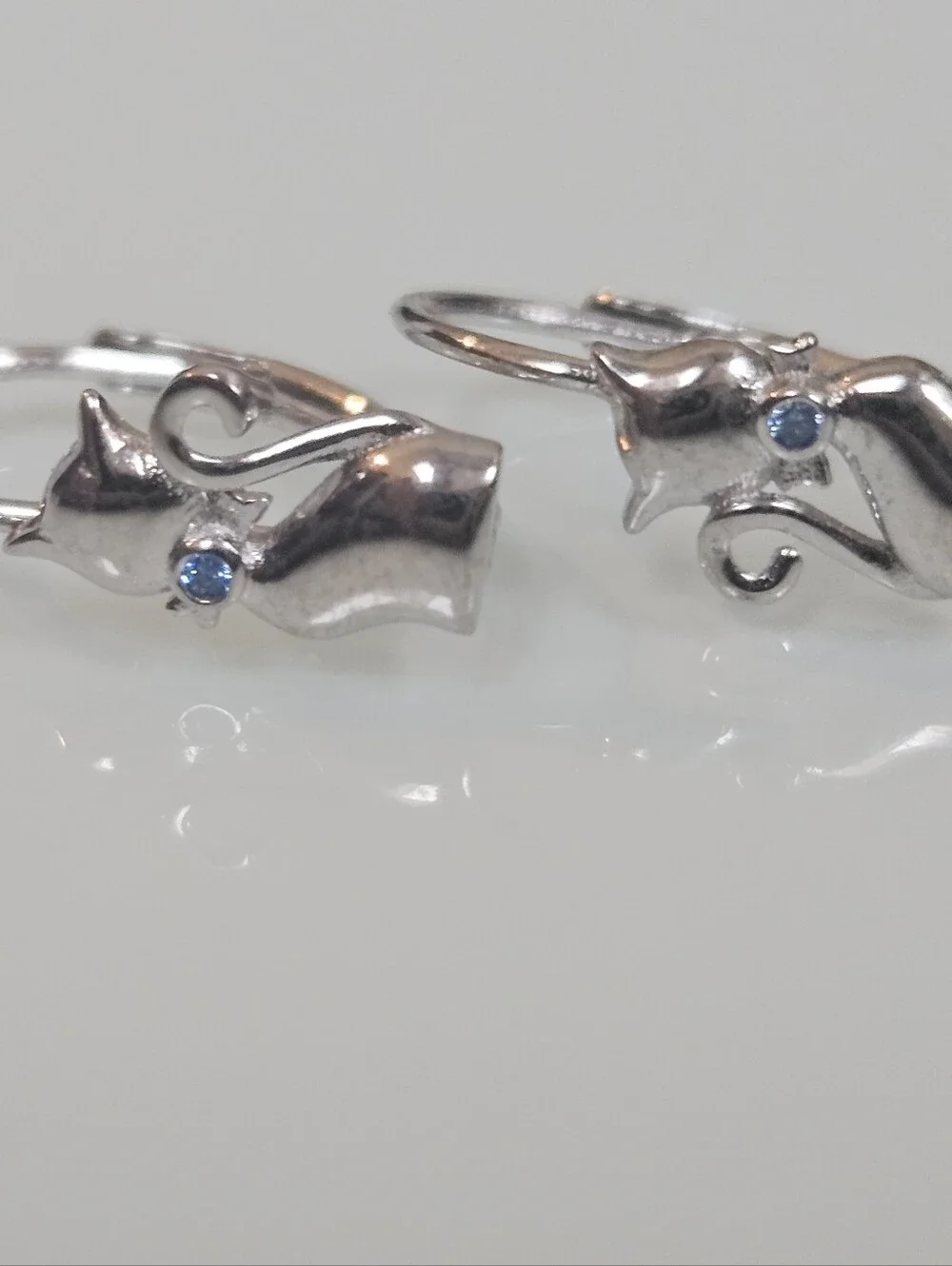 925 Cute Cat Earrings Sterling Silver Leverback